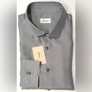 $2300 NEW XL / V 16.5 BRIONI SHIRT 100% SILK DRESS SLIM FIT BABY BLUE-GRAY